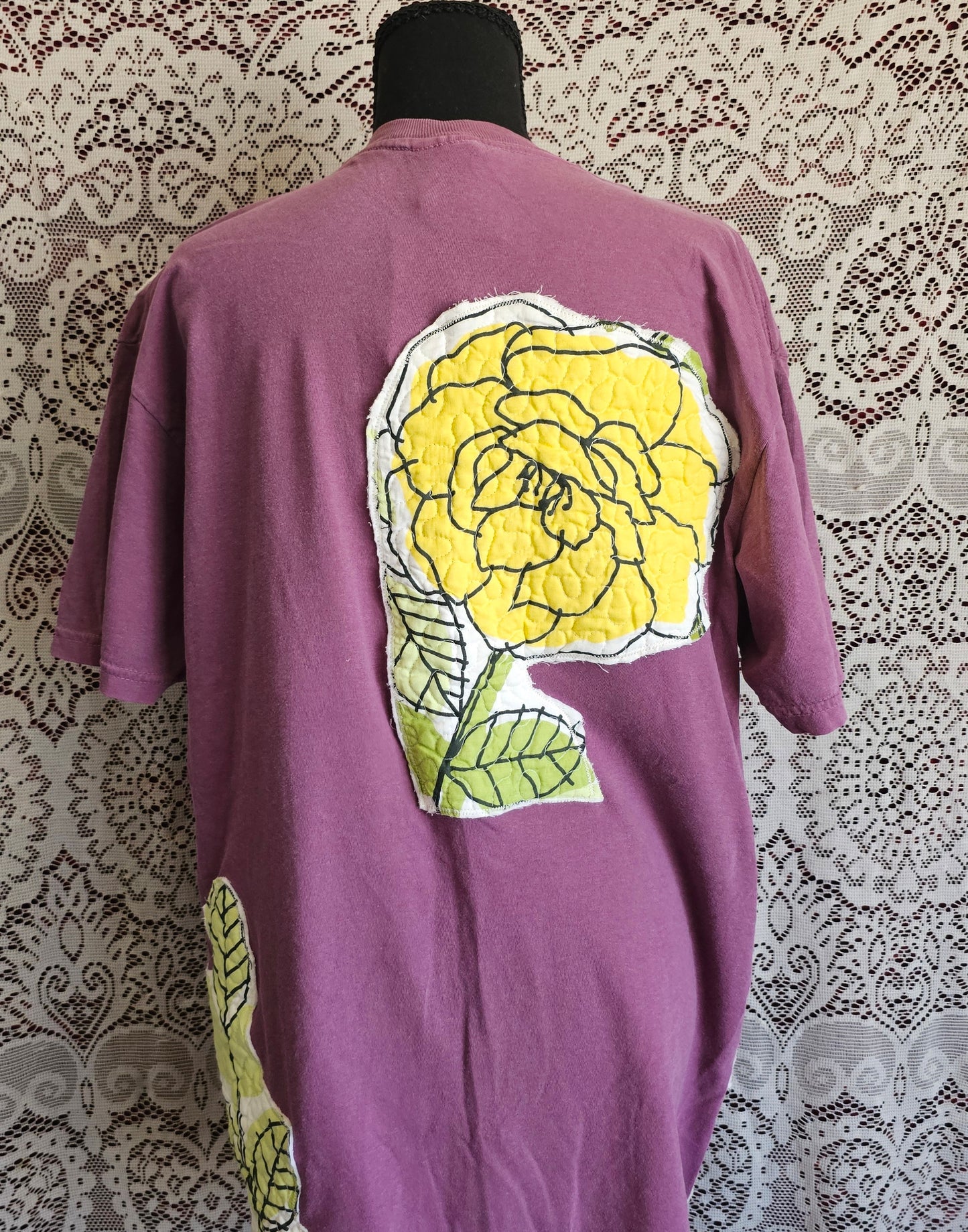 Floral Quilted Tee — Upcycled Comfort Colors Berry