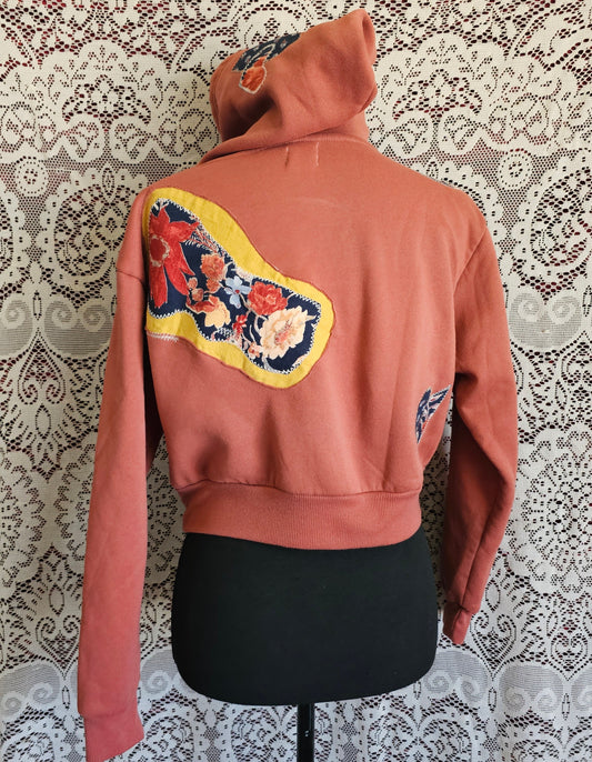 Let Go Cropped Sweatshirt — Upcycled Appliqué Embroidered Sweatshirt