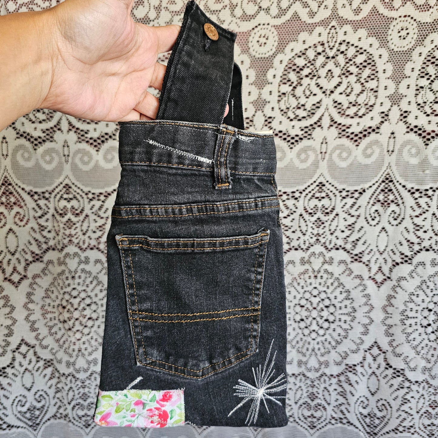Denim Heart Appliqué Bag — Upcycled Denim Wristlet Belt Bag