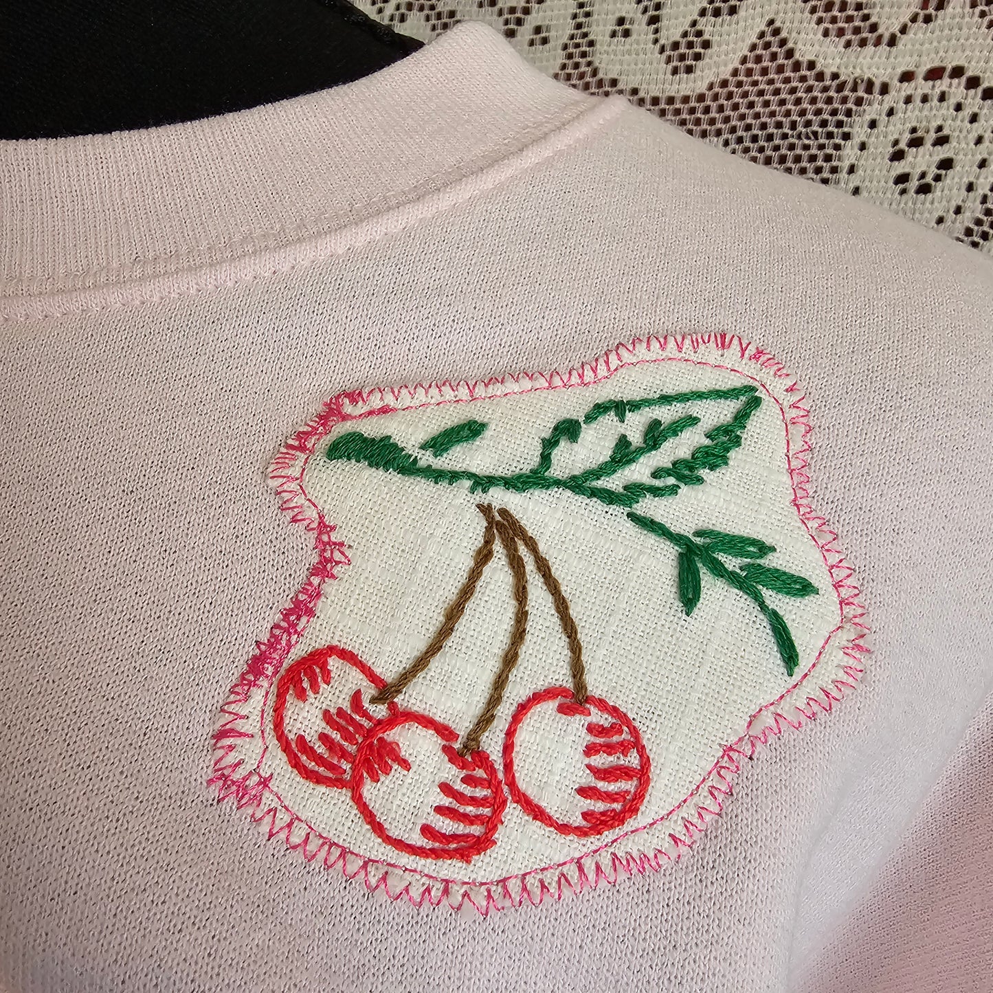 Memento Vivere Sweatshirt — Upcycled Cherry Blossom Embroidered Art
