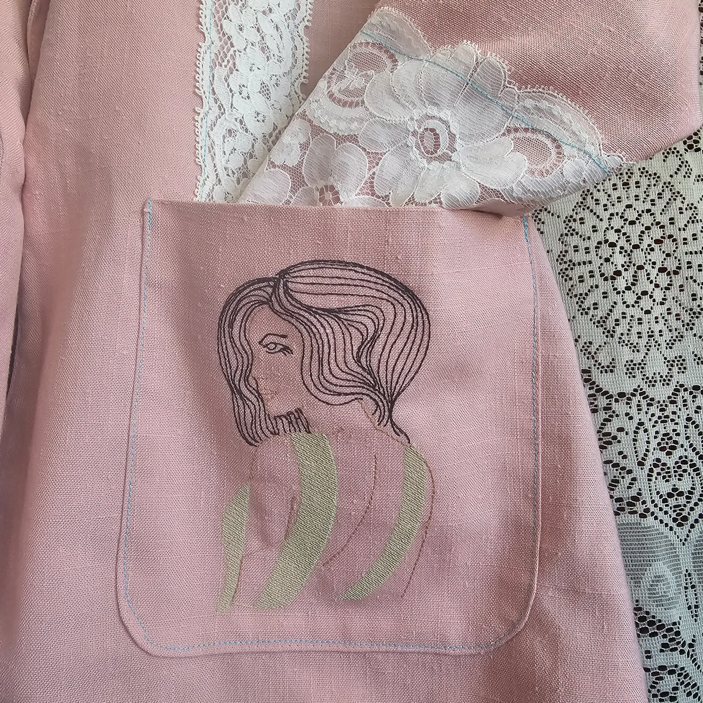 Soft Fatale Blazer — Upcycled Pink Lace Embroidered Blazer