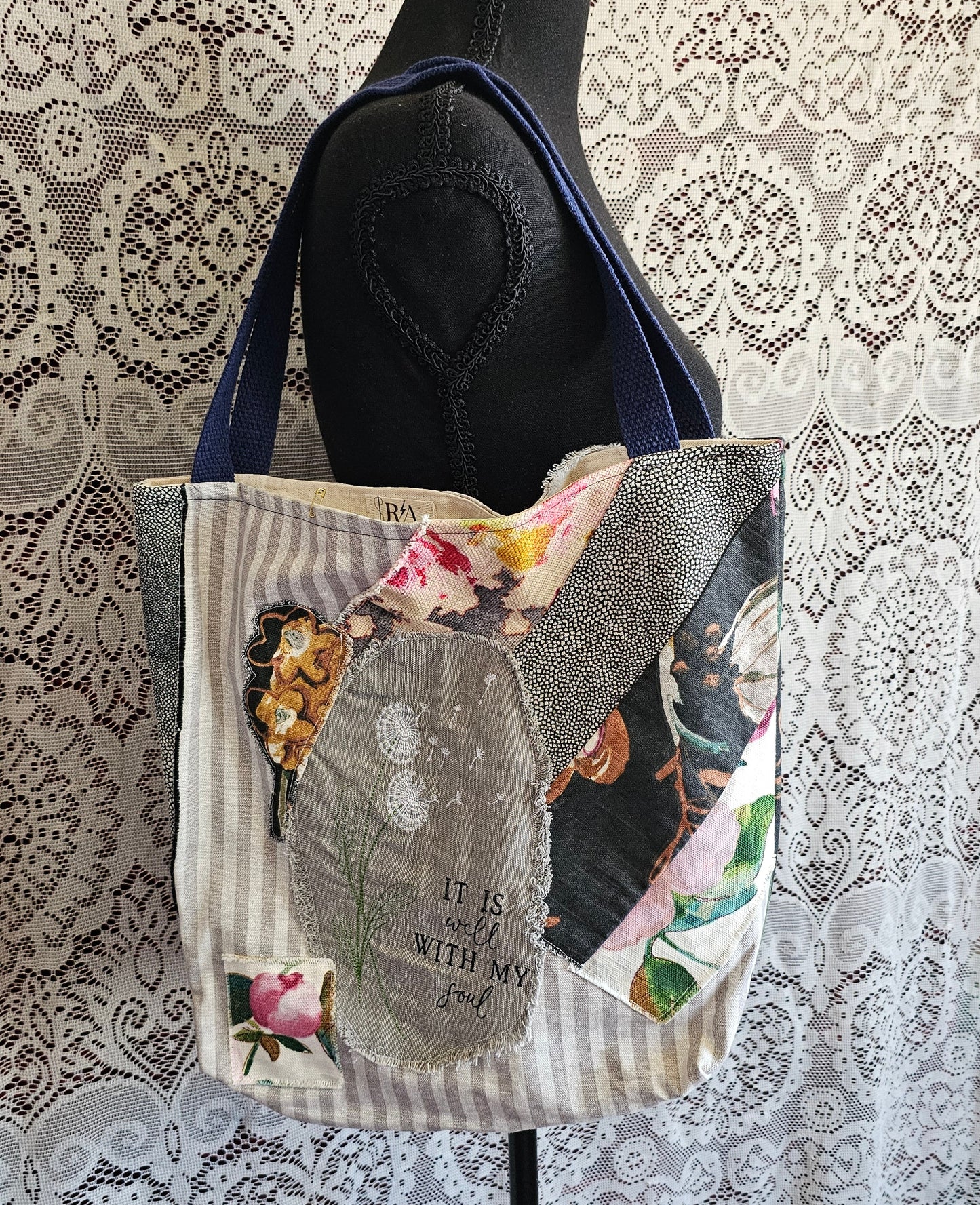 It Is Well Tote — Handmade Embroidered Dandelion Tote Bag