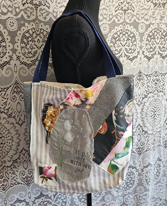 It Is Well Tote — Handmade Embroidered Dandelion Tote Bag