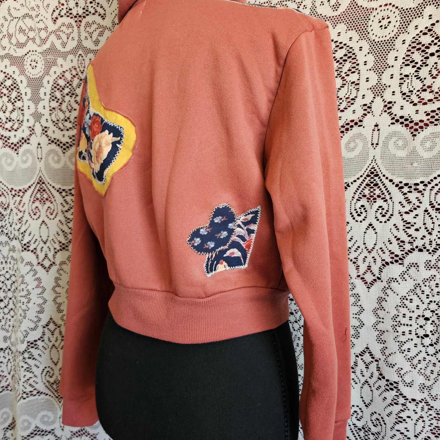 Let Go Cropped Sweatshirt — Upcycled Appliqué Embroidered Sweatshirt