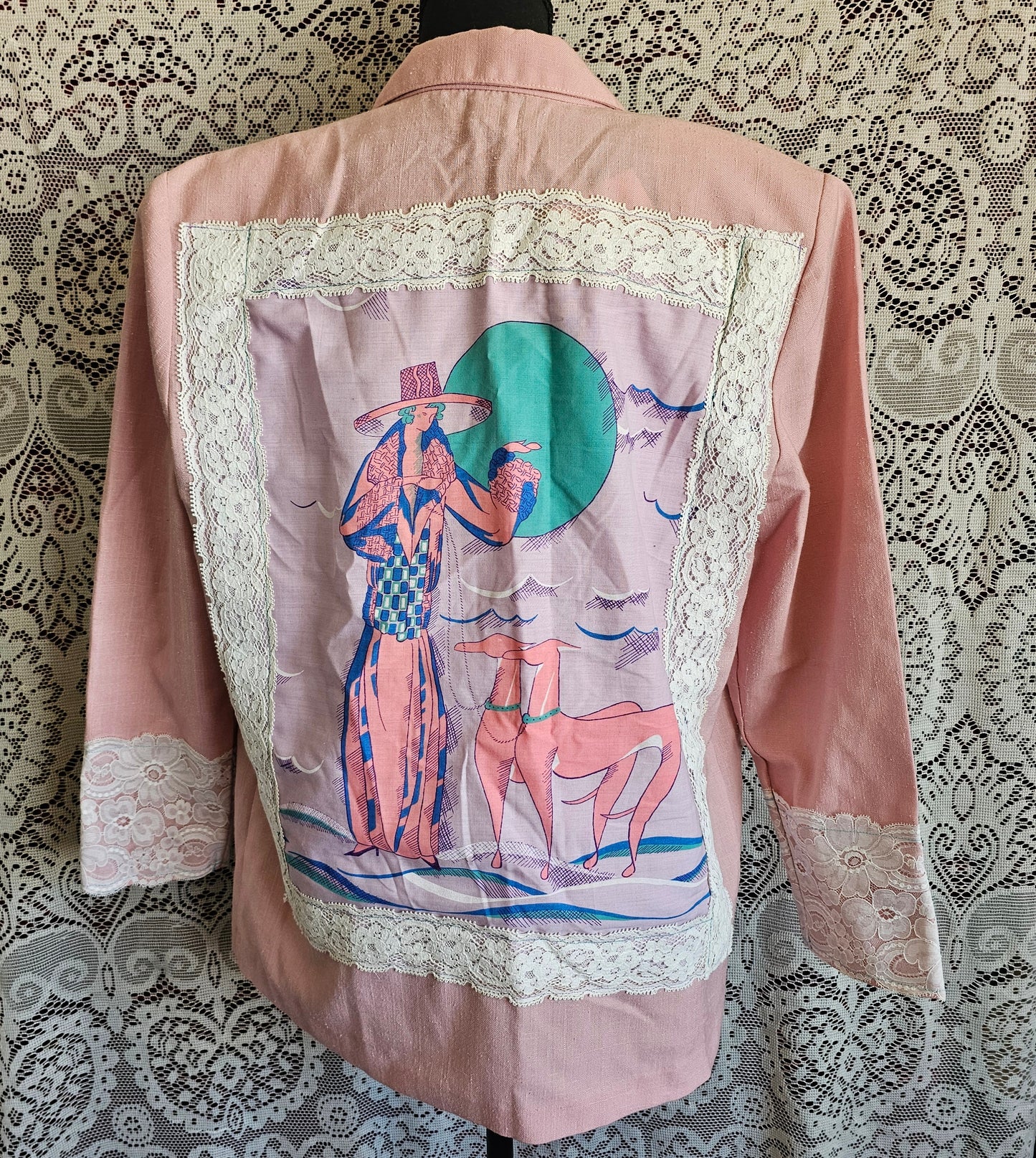 Soft Fatale Blazer — Upcycled Pink Lace Embroidered Blazer