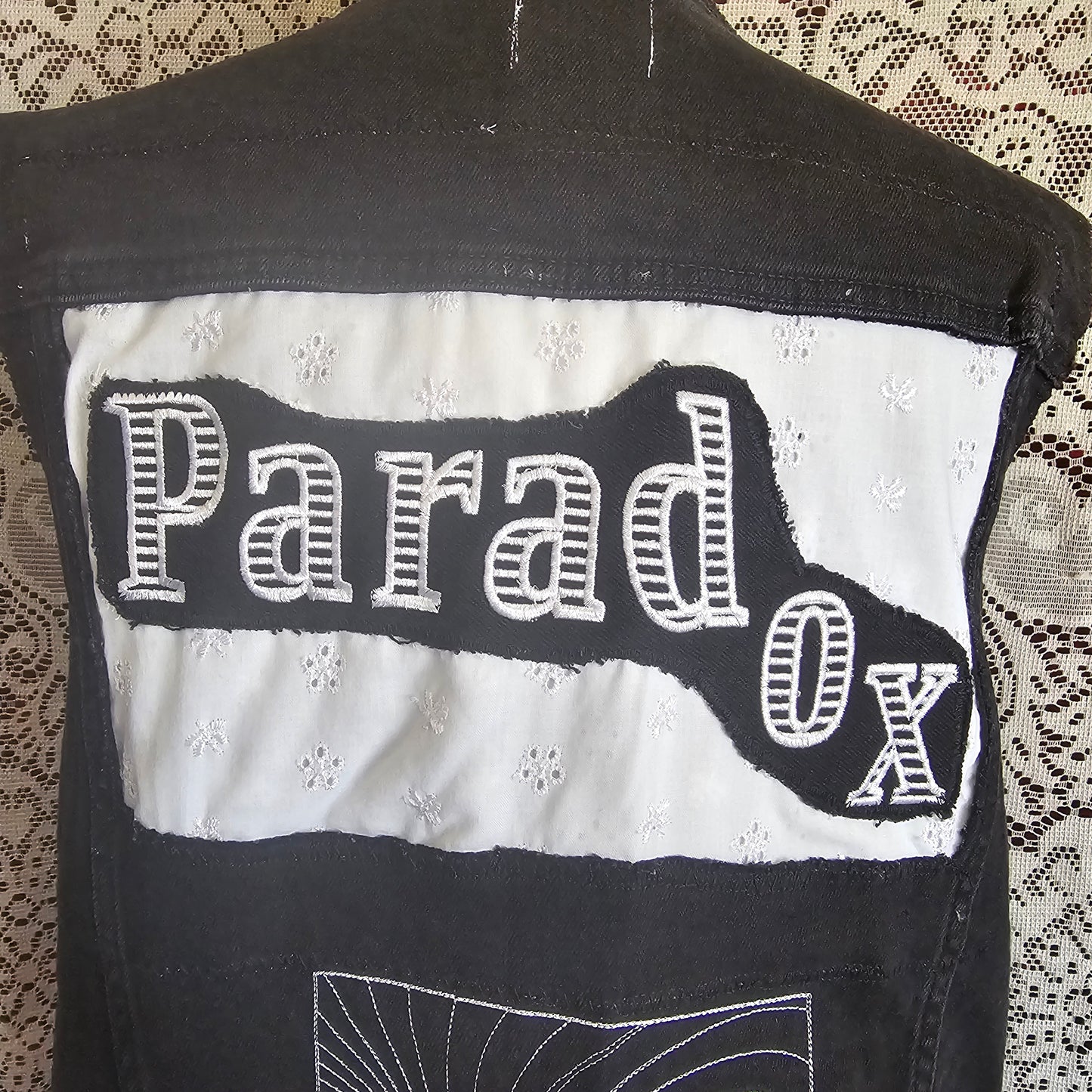 Paradox Vest — Upcycled Denim & Lace Optical Illusion Wearable Art