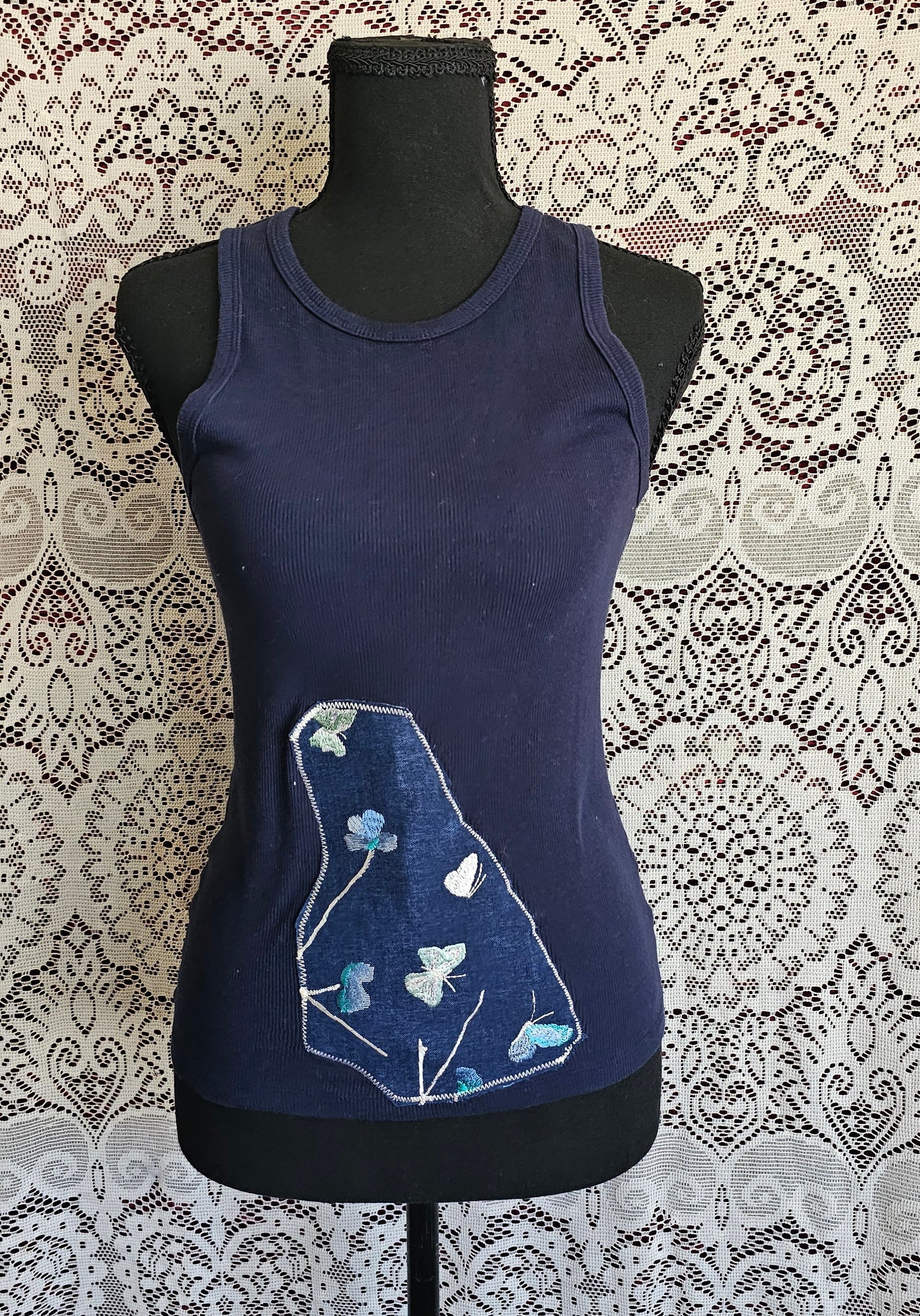 Butterfly Tank — Upcycled Embroidered Lace Tank Top