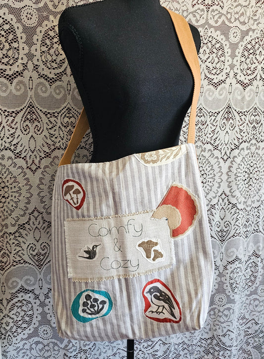 Comfy & Cozy Tote — Handmade Embroidered Animal & Fungi Tote Bag