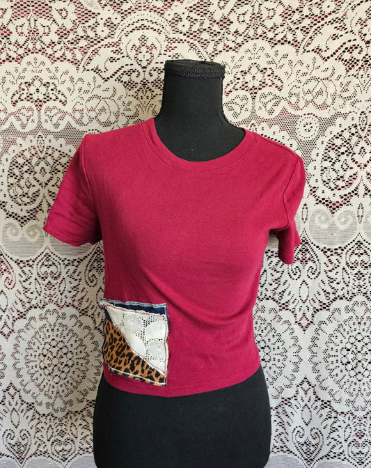 Cropped Patched Tee — Upcycled Visible Mending Lace Tee