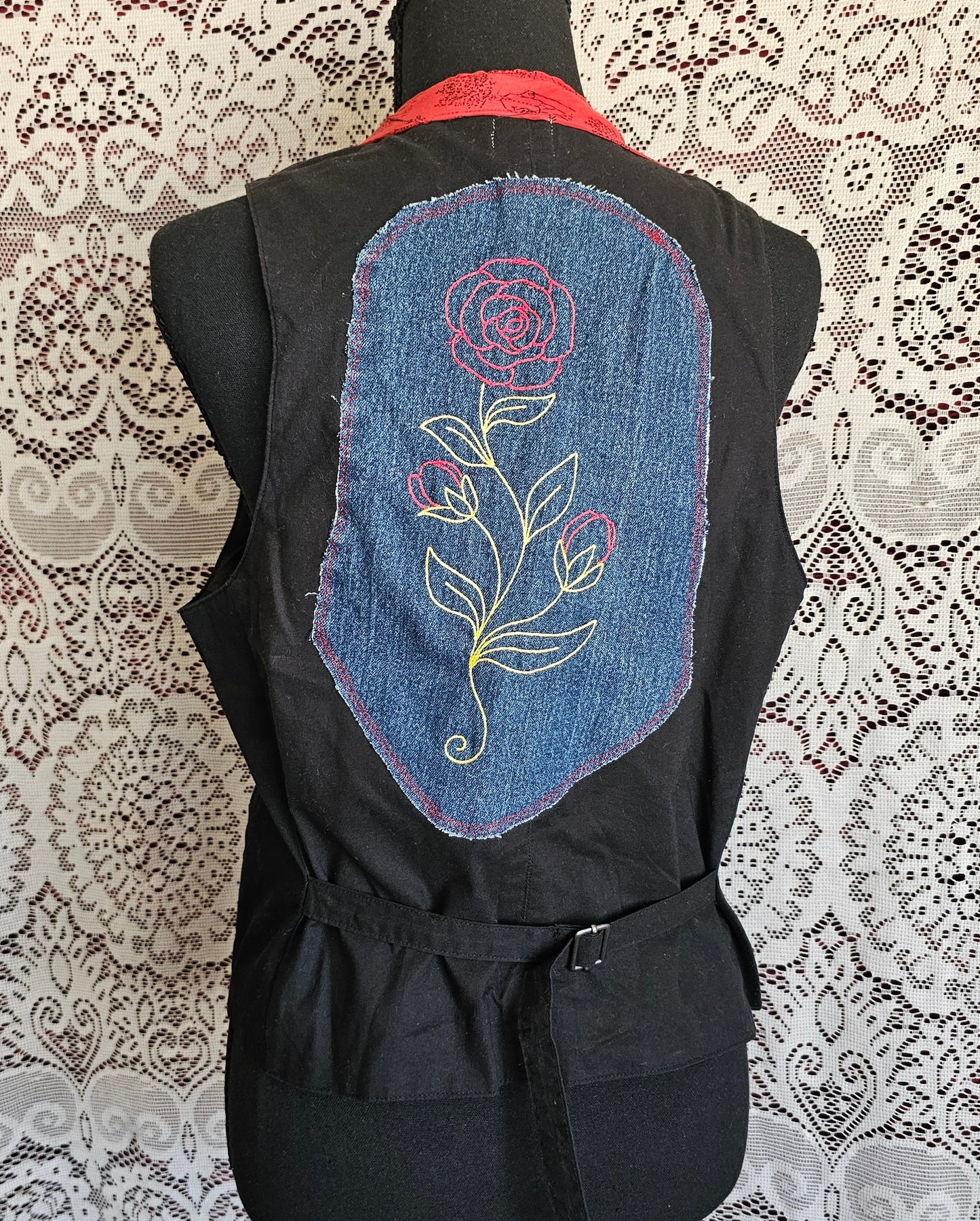 Lovely Vest — Upcycled Embroidered Rose Vest