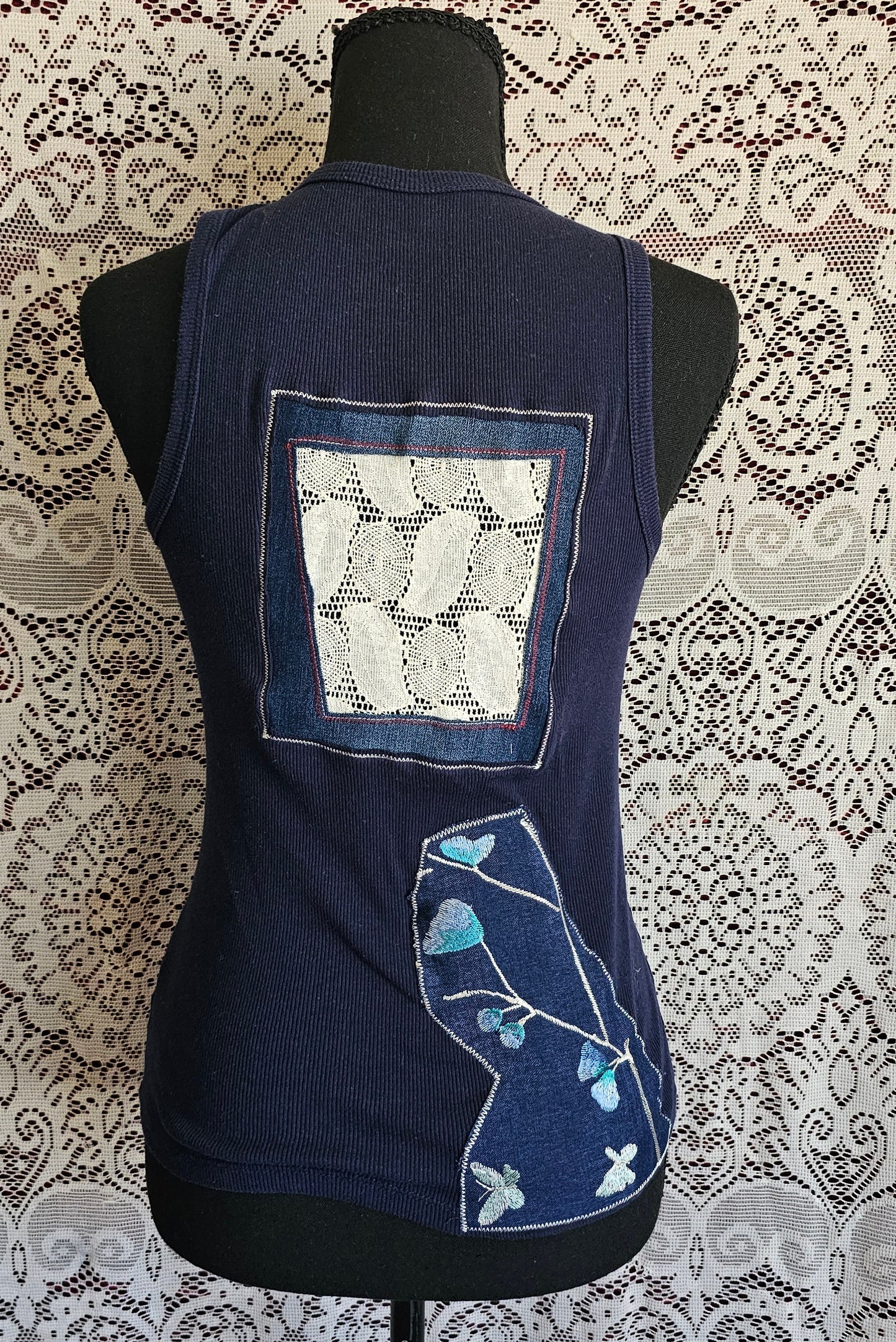 Butterfly Tank — Upcycled Embroidered Lace Tank Top