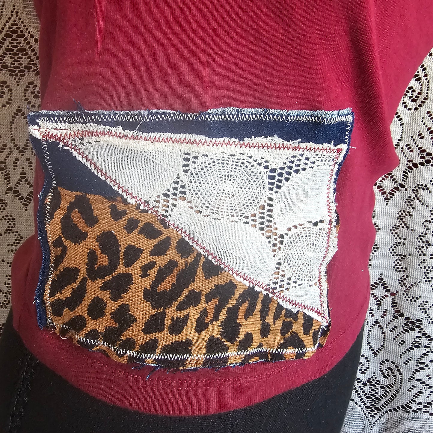 Cropped Patched Tee — Upcycled Visible Mending Lace Tee