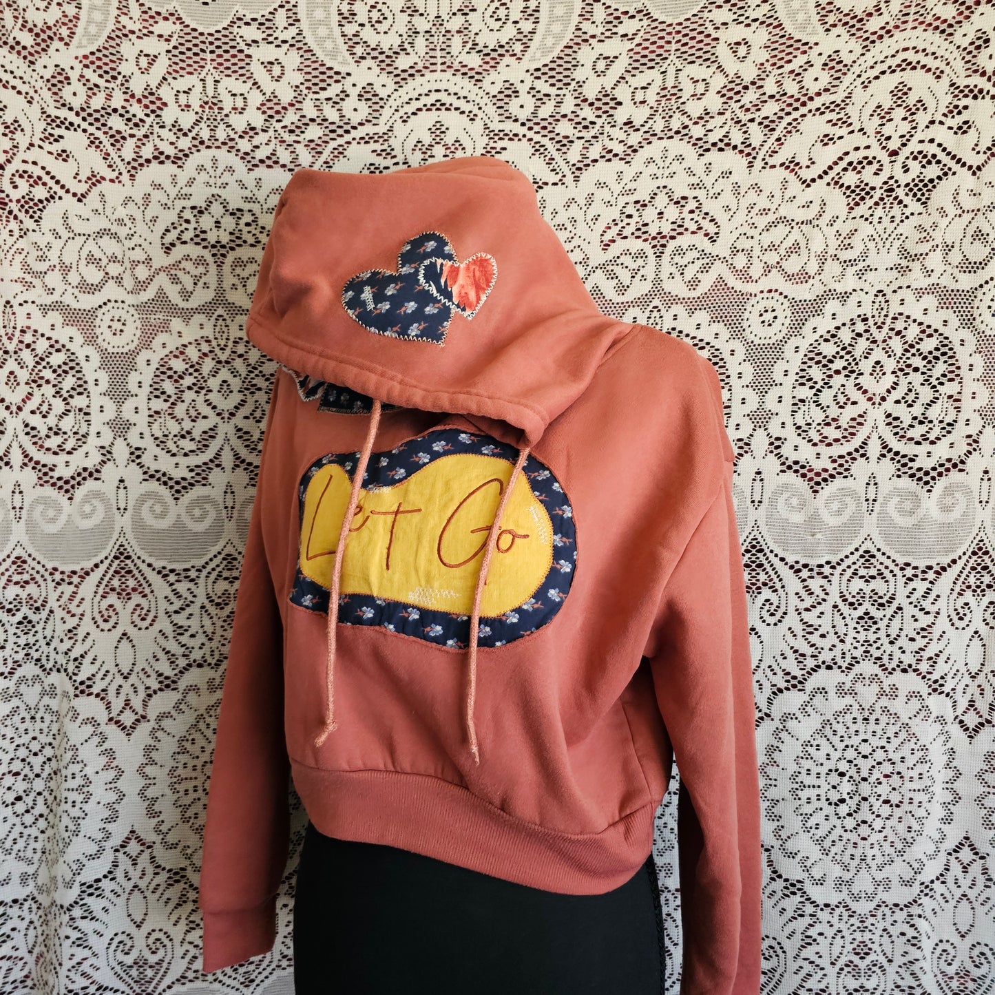 Let Go Cropped Sweatshirt — Upcycled Appliqué Embroidered Sweatshirt