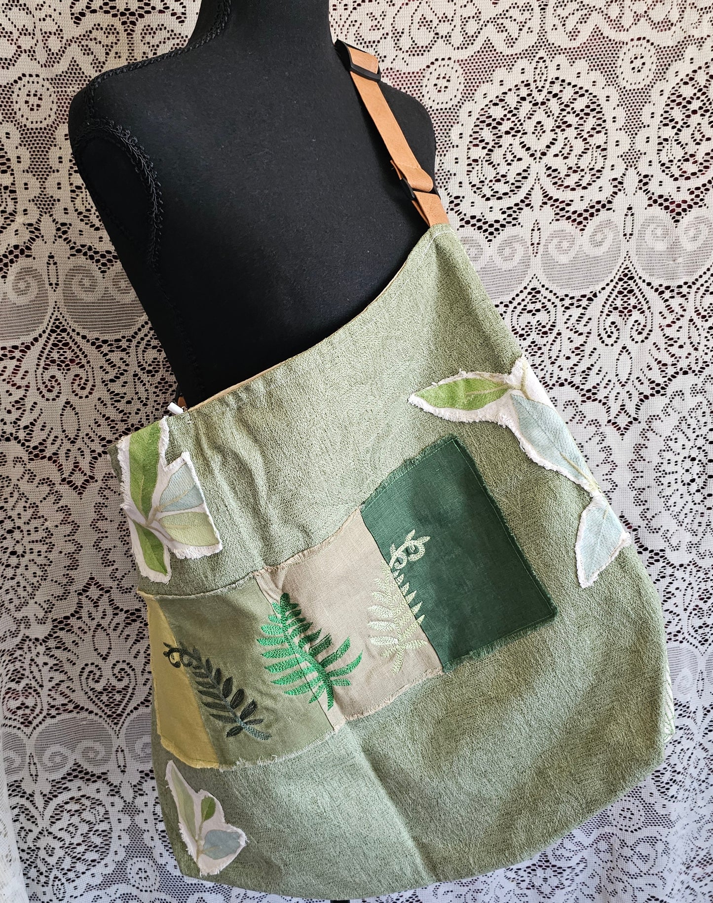 Ferntastic Oversized Tote — Handmade Embroidered Fern Tote Bag