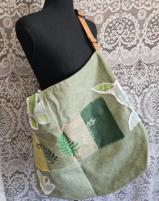 Ferntastic Oversized Tote — Handmade Embroidered Fern Tote Bag