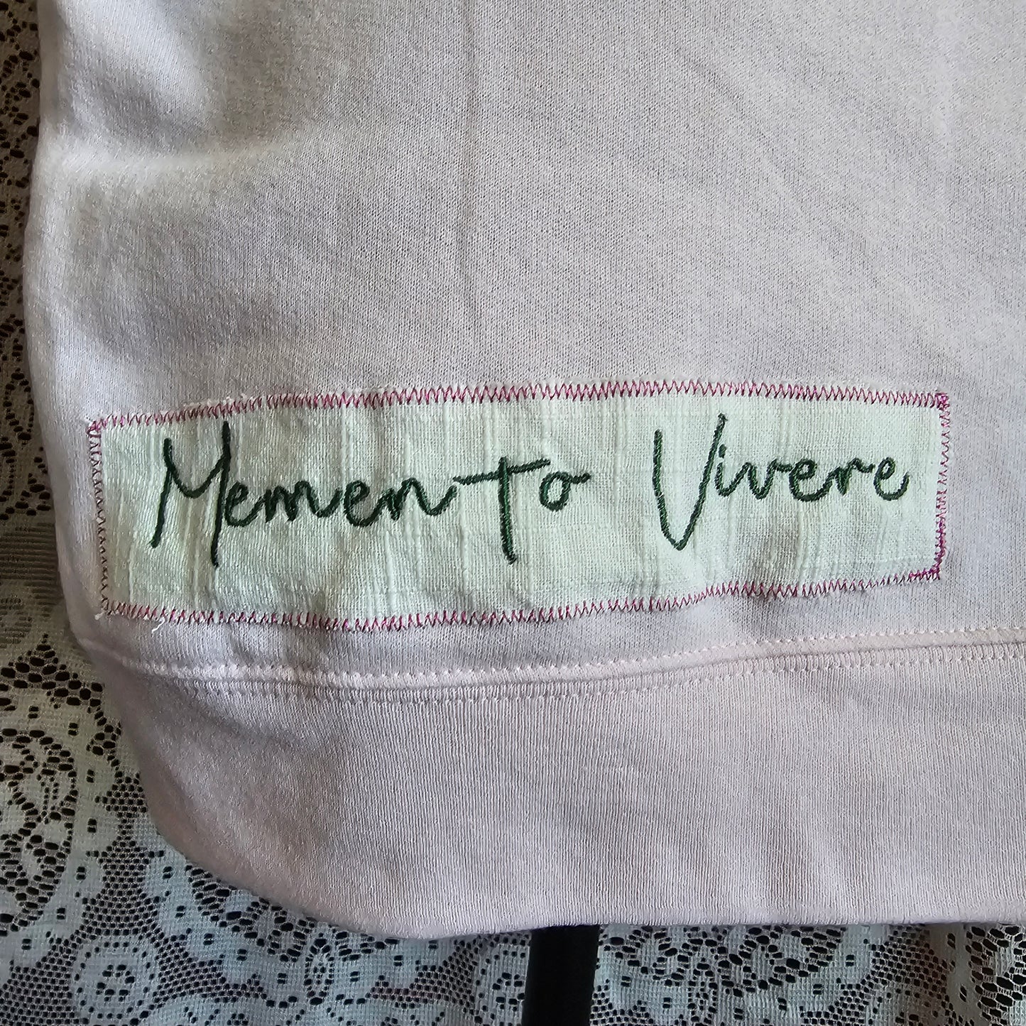 Memento Vivere Sweatshirt — Upcycled Cherry Blossom Embroidered Art