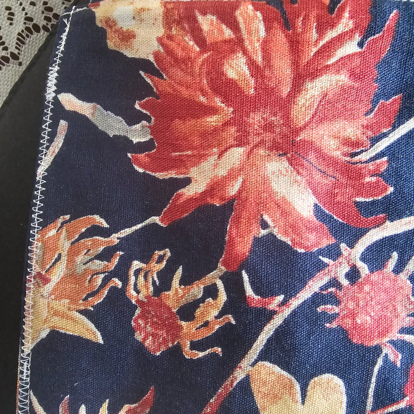 Mini Navy Floral Crossbody Bag — Reversible Handmade Bag with Rope Strap