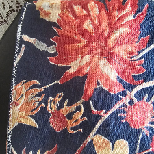 Mini Navy Floral Crossbody Bag — Reversible Handmade Bag with Rope Strap