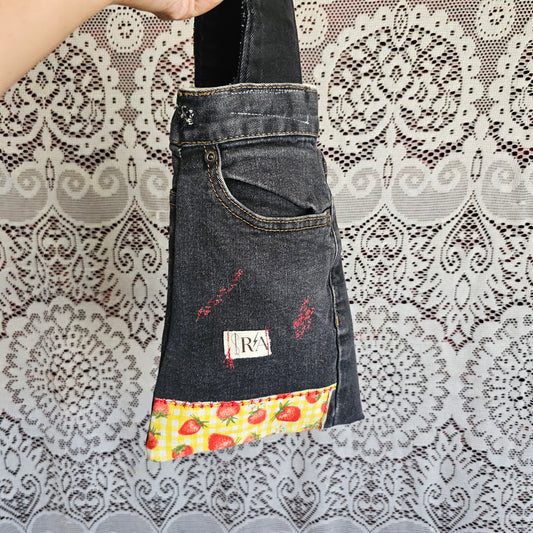 Denim Strawberry Bag — Upcycled Denim Wristlet Belt Bag
