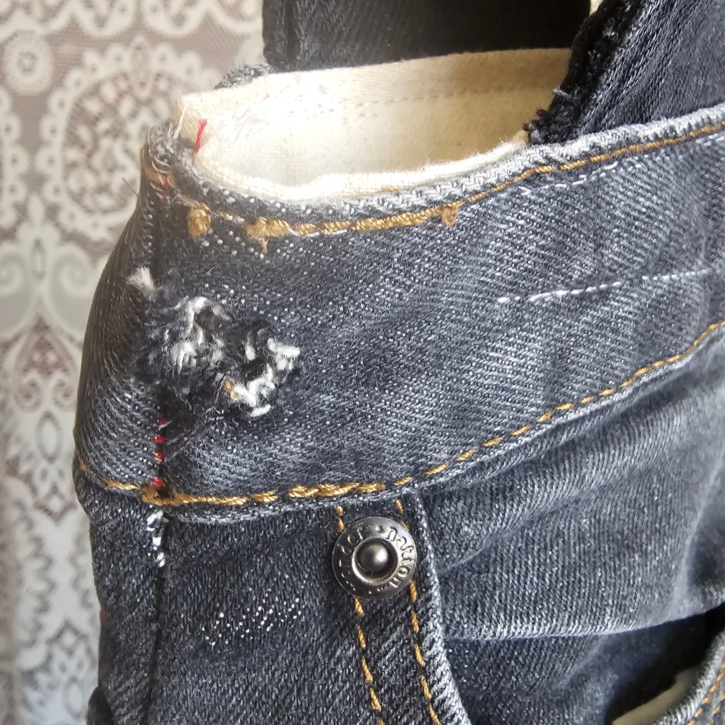 Denim Strawberry Bag — Upcycled Denim Wristlet Belt Bag