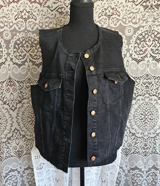 Paradox Vest — Upcycled Denim & Lace Optical Illusion Wearable Art
