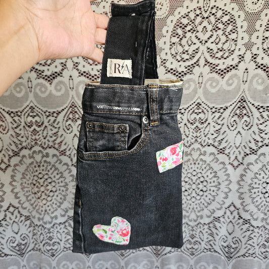 Denim Heart Appliqué Bag — Upcycled Denim Wristlet Belt Bag