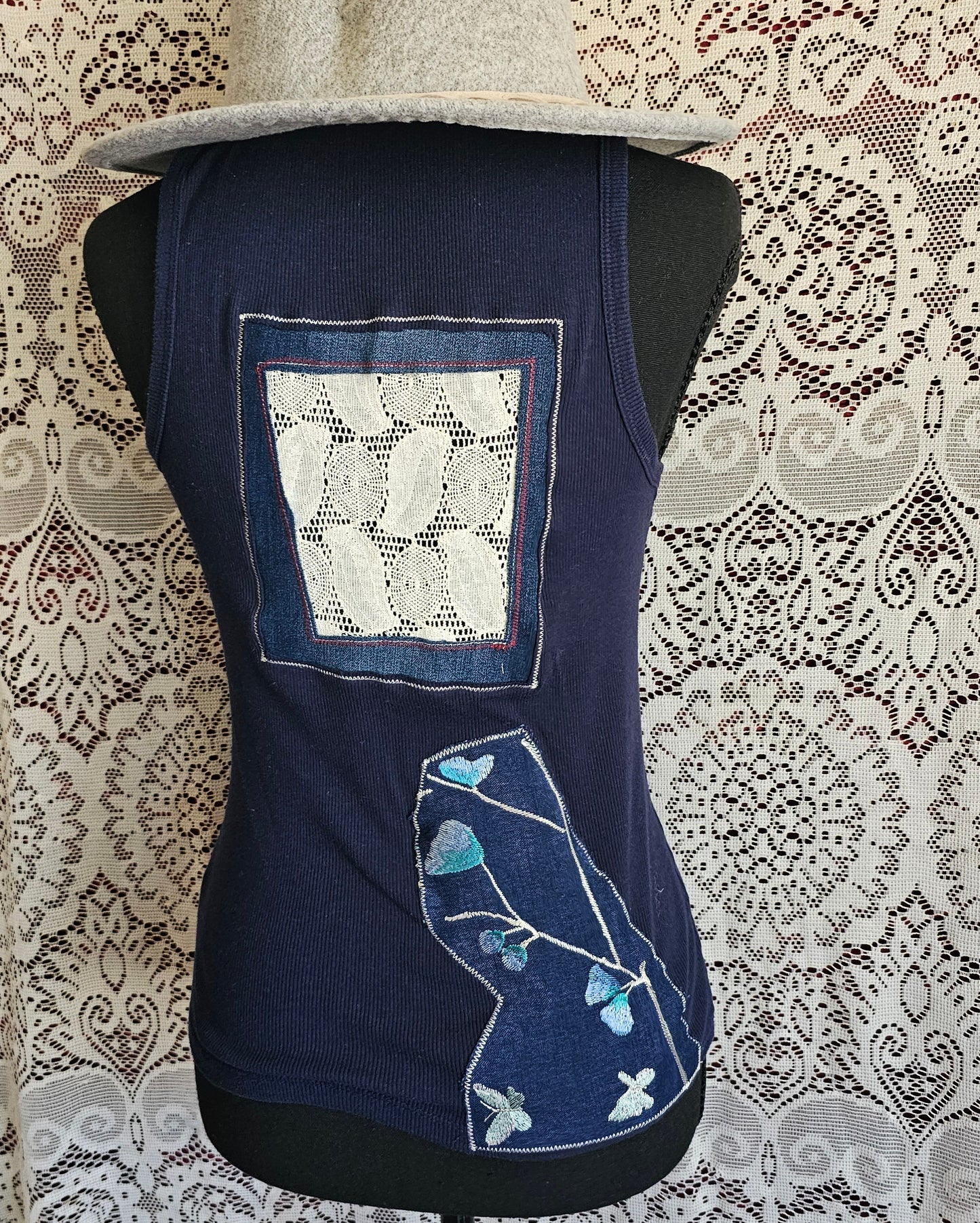 Butterfly Tank — Upcycled Embroidered Lace Tank Top