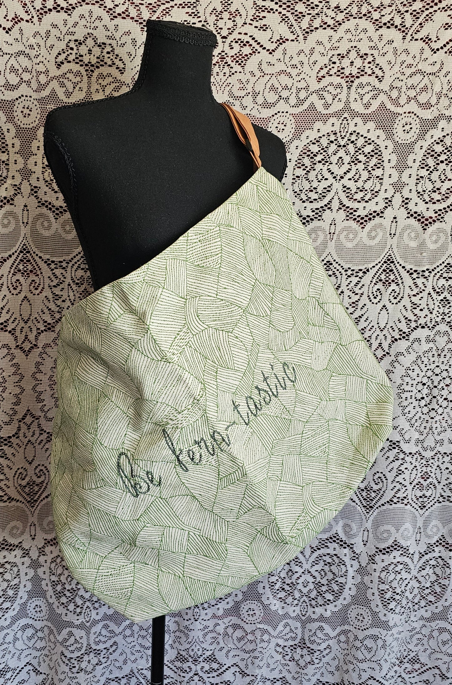 Ferntastic Oversized Tote — Handmade Embroidered Fern Tote Bag