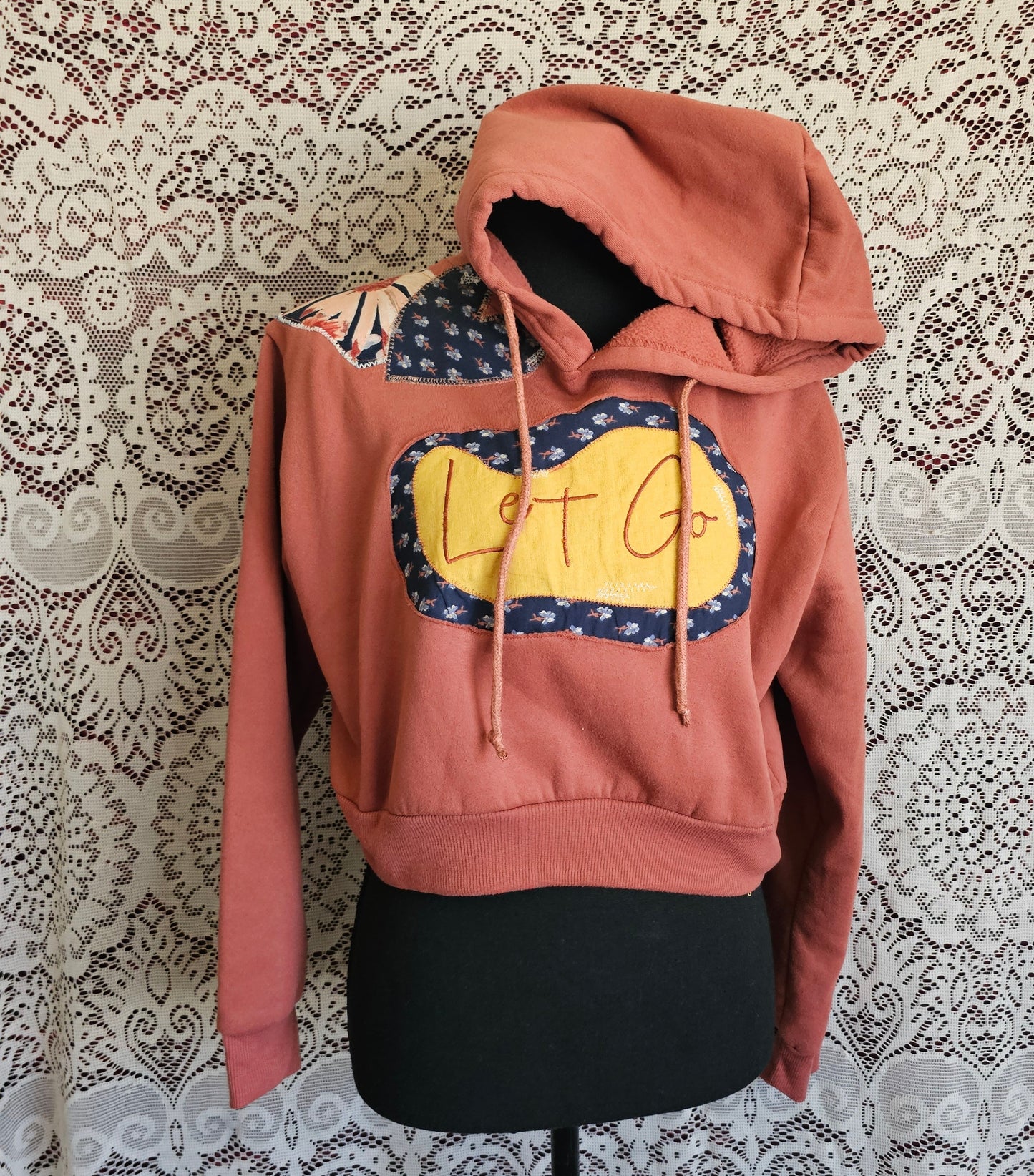 Let Go Cropped Sweatshirt — Upcycled Appliqué Embroidered Sweatshirt