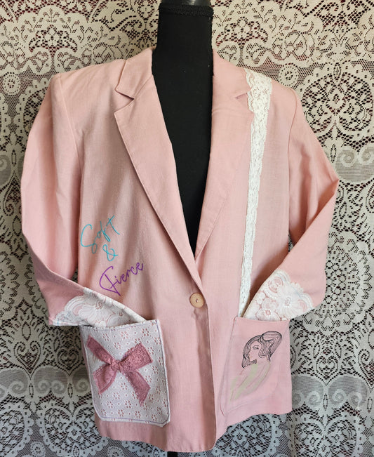 Soft Fatale Blazer — Upcycled Pink Lace Embroidered Blazer